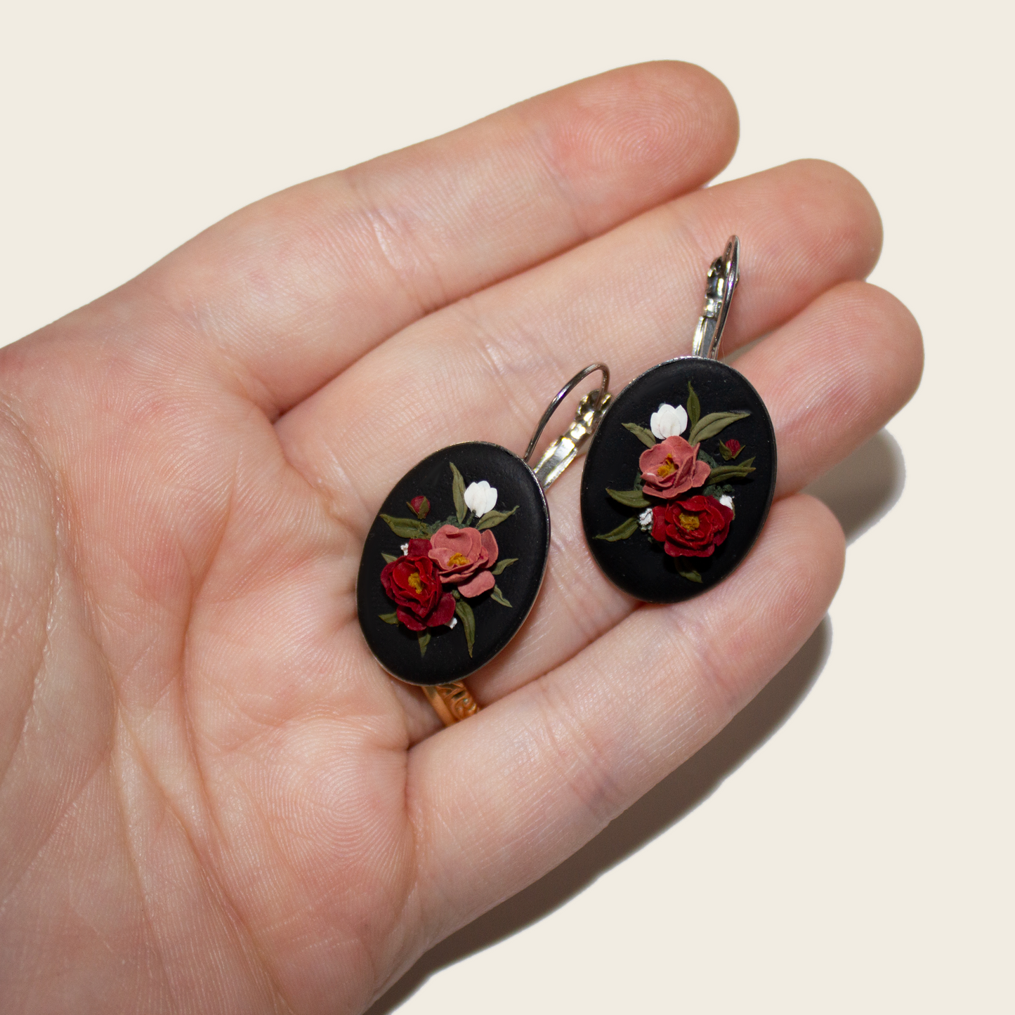 No. 16 | Oval Dark Peony Earrings
