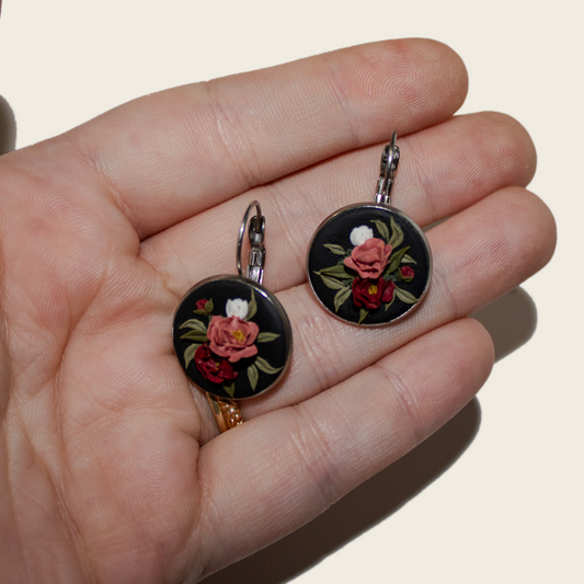 No. 17 | Round Dark Peony Earrings
