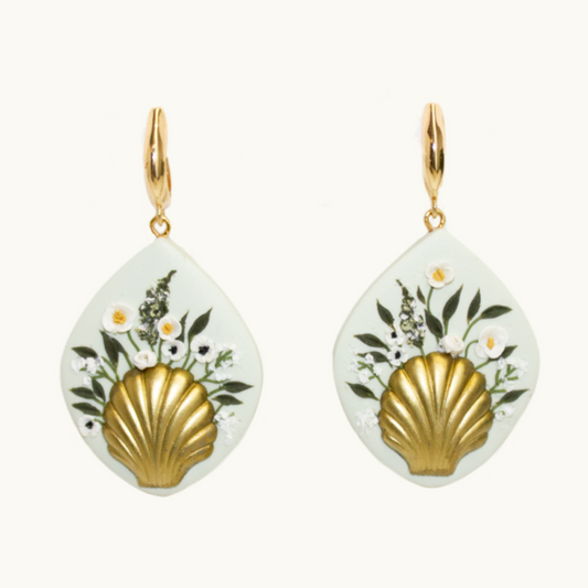 Sage Shell Bouquet Earrings | Classic Floral Series