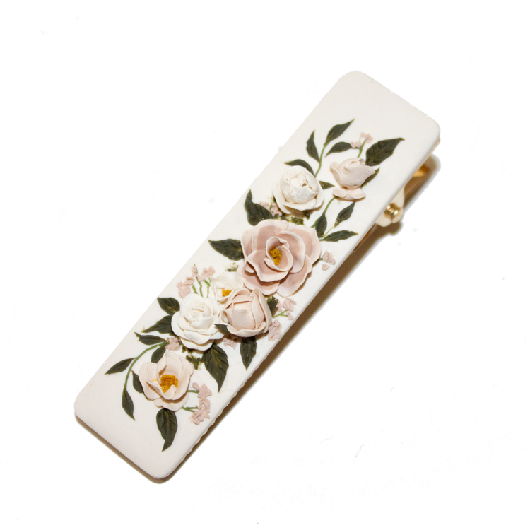 16 | Cream Rectangle | Peony + Rose Hair Clip