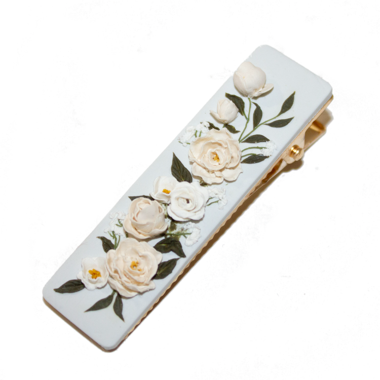18 | Powder Blue Rectangle | Peony + Rose Hair Clip