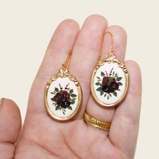04- Framed Maroon Bouquet Earrings