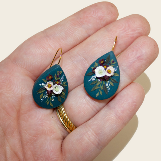 09- Teal Teardrop Bouquet Earrings