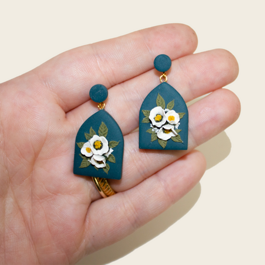 11- Teal Poppy Bouquet Earrings