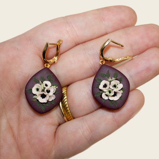 21- Burgundy Poppy Bouquet Earrings