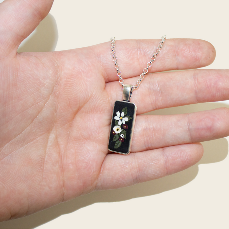 Black Floral Bar Necklace
