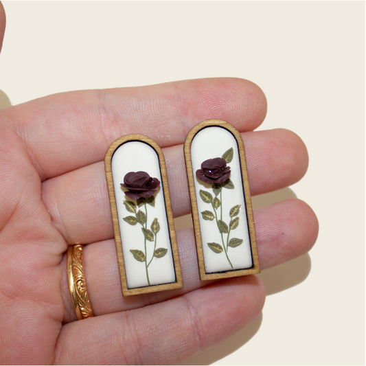 Framed Rose Stem Earrings