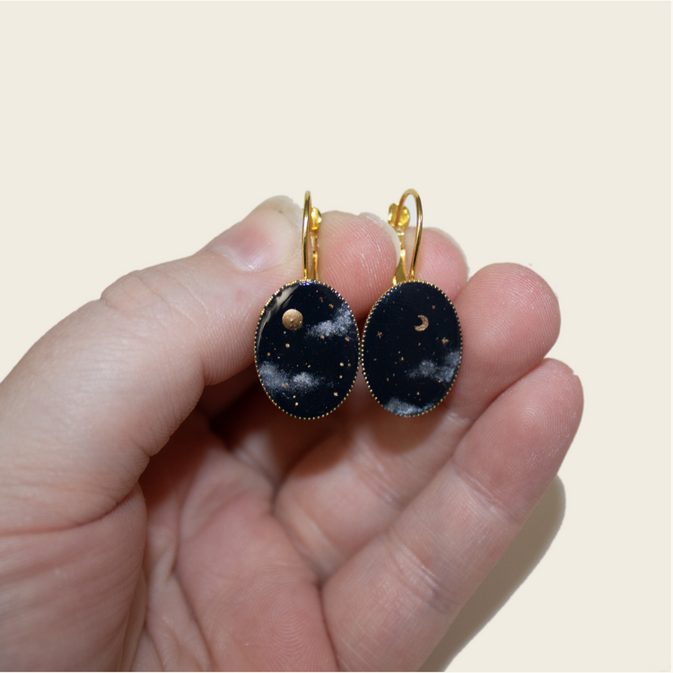 Oval Night Sky Earrings | Gold + Silver