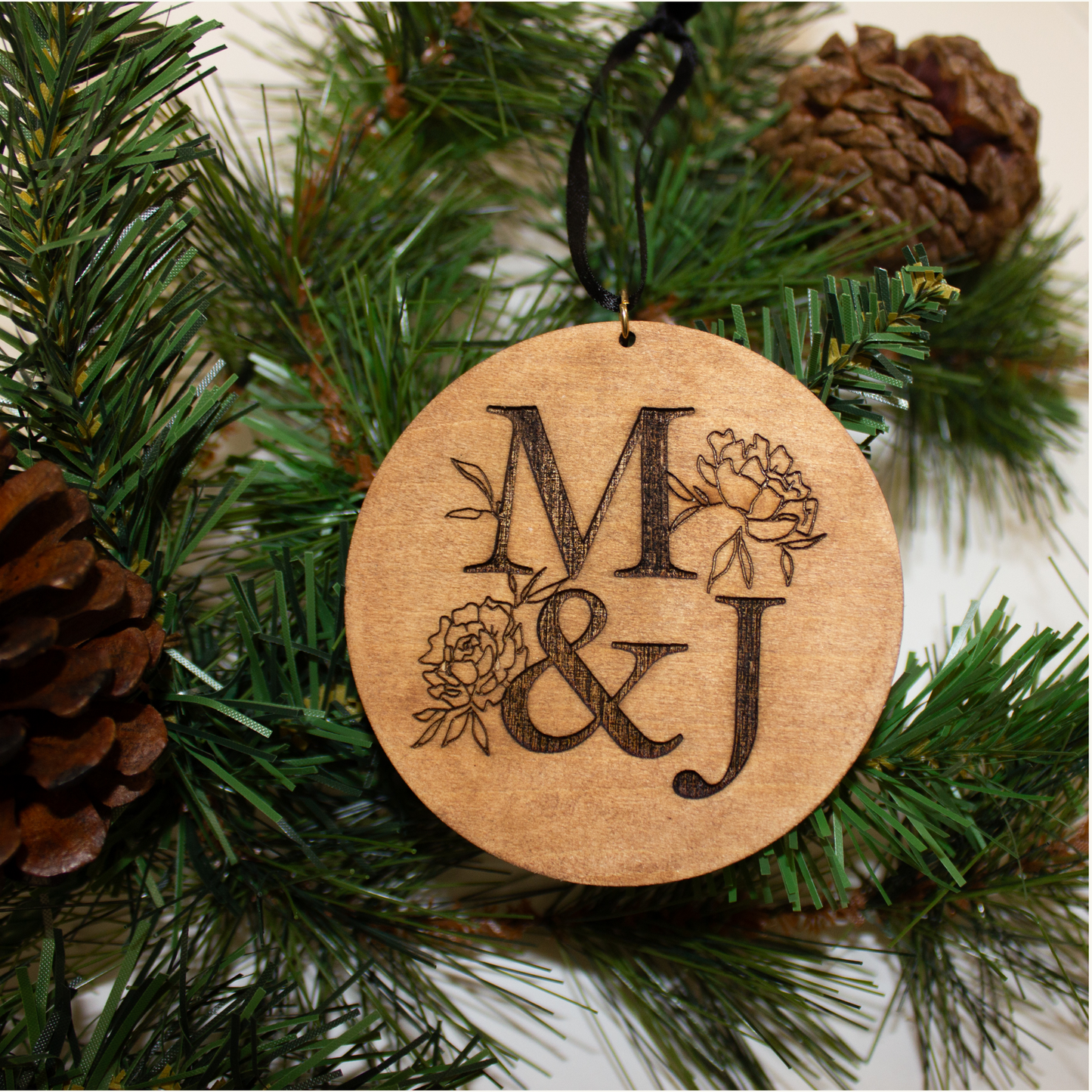 Double Initial Peony Ornament