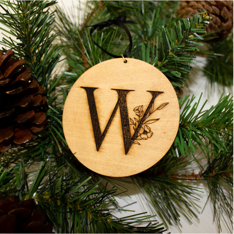 Initial + Floral Accents Ornament
