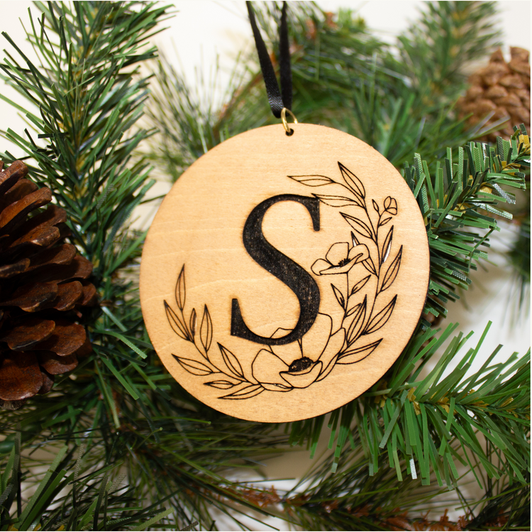 Initial + Floral Wreath Ornament