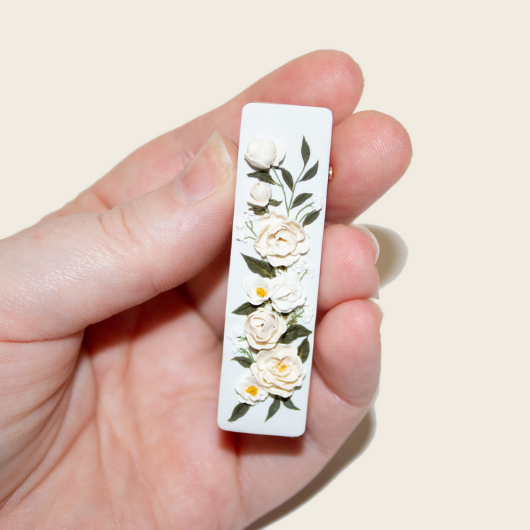 18 | Powder Blue Rectangle | Peony + Rose Hair Clip
