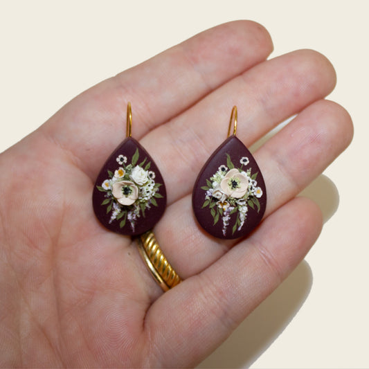 22- Burgundy Teardrop Bouquet Earrings