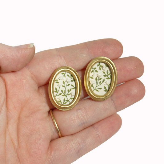 Framed White Rose Studs - Valentine's Day 2023
