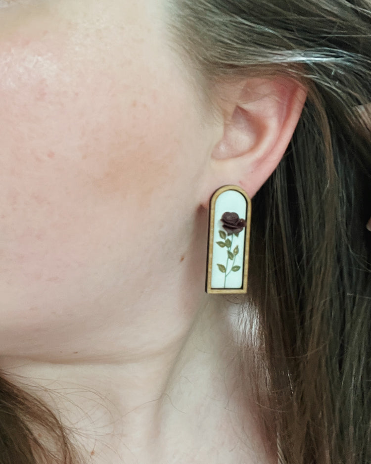 Framed Rose Stem Earrings