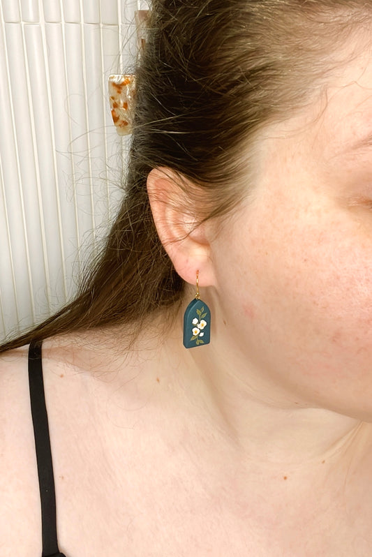 10- Teal Floral Cathedral Arch Earrings