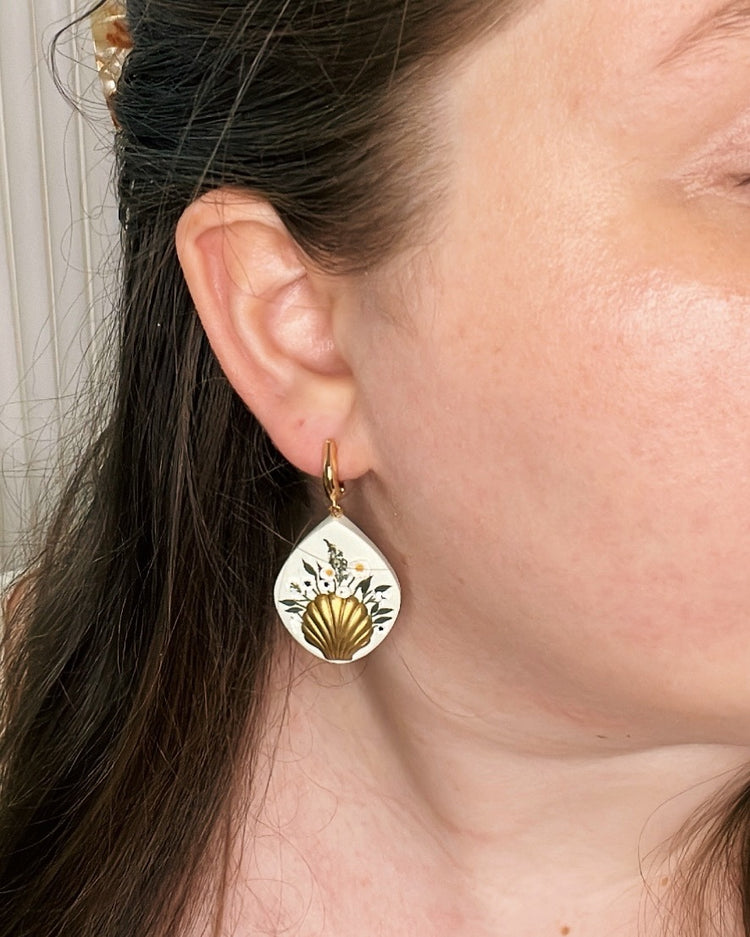 Sage Shell Bouquet Earrings | Classic Floral Series