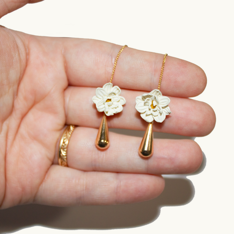 Floating Peony Threader Earrings | June 2024