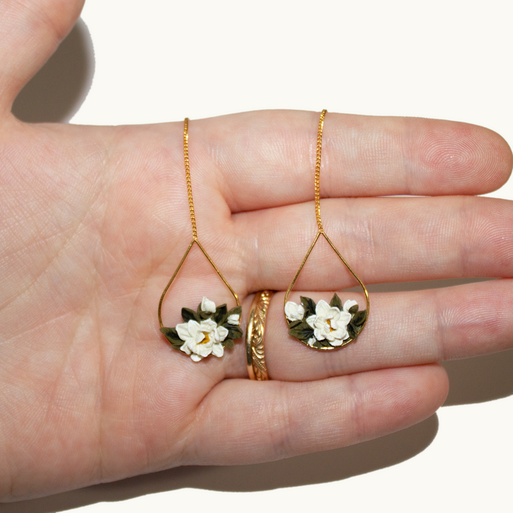 Floating Magnolia Threader Earrings | June 2024