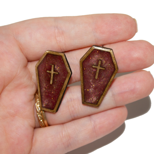 Disco Coffin Studs | Hand Made Halloween Earrings