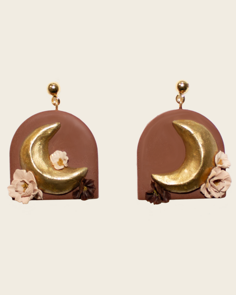 Rusty Floral Moon Earrings