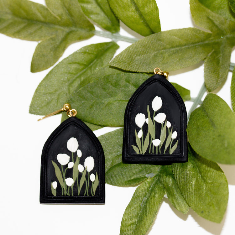 Framed Tulip Earrings | Black + White Series