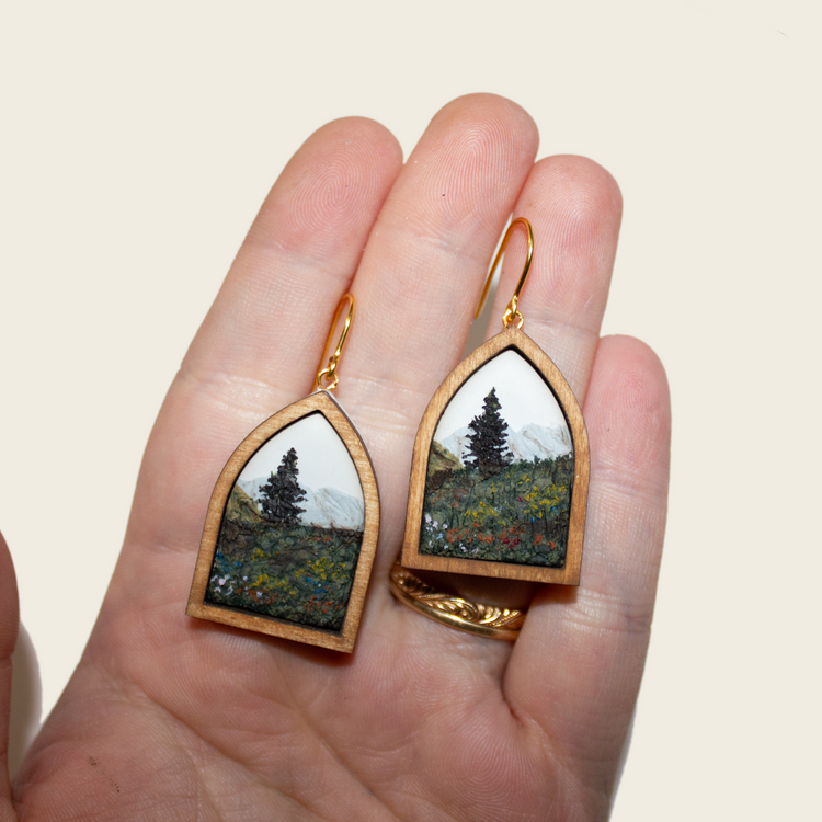 Framed Mountain Meadow Landscape Earrings