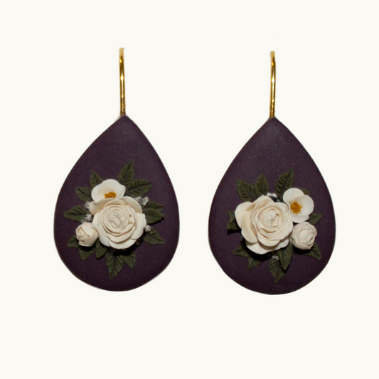 Plum Rose Bouquet Earrings