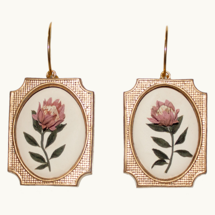 Vintage Framed Protea Earrings