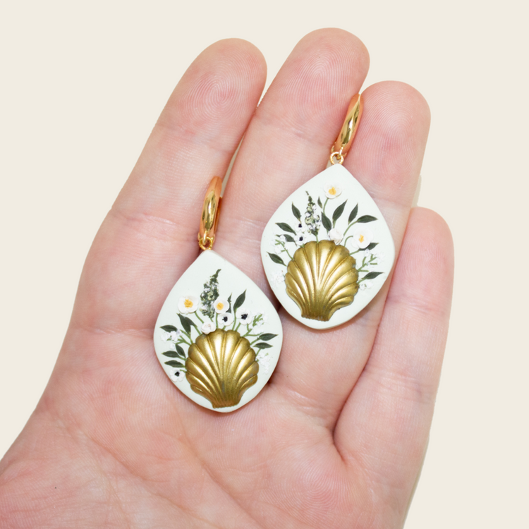 Sage Shell Bouquet Earrings | Classic Floral Series