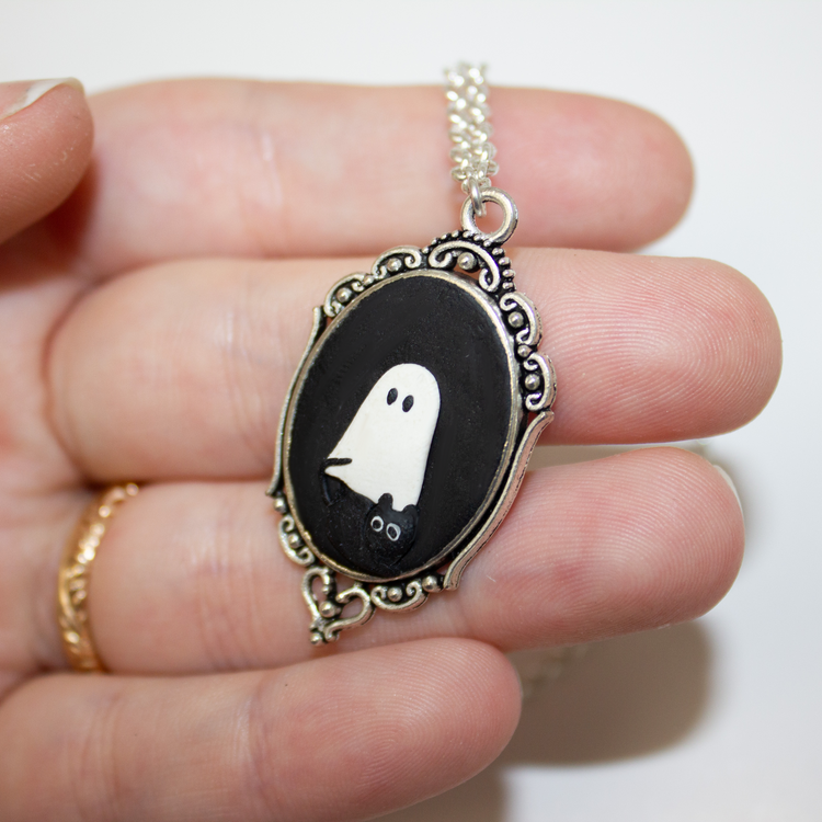 Ghost + Kitty Portrait Necklace