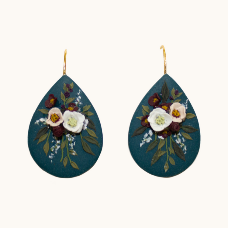 09- Teal Teardrop Bouquet Earrings