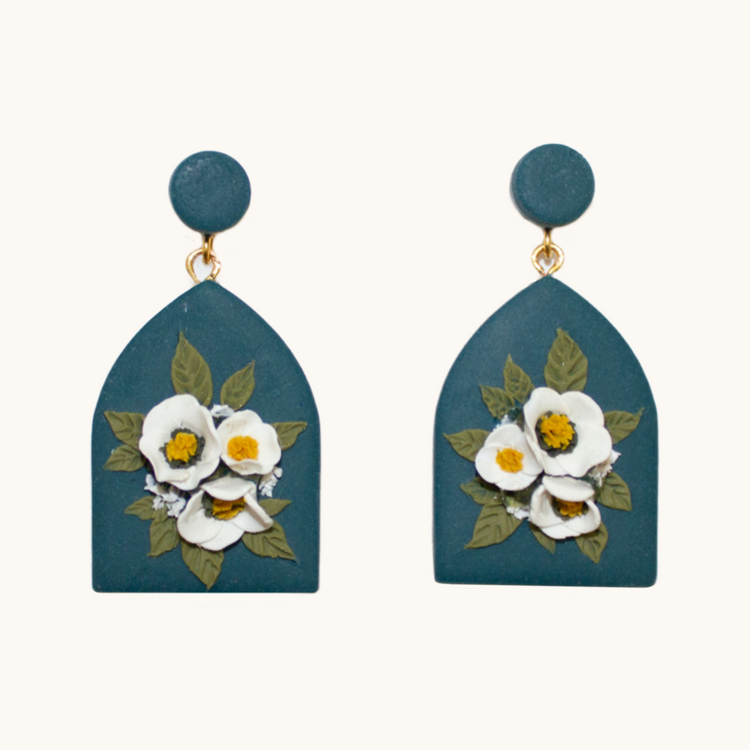 11- Teal Poppy Bouquet Earrings