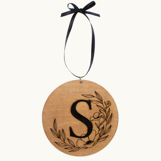 Initial + Floral Wreath Ornament