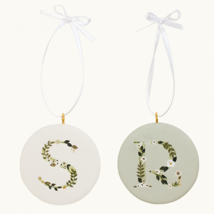 Floral Initial Ornament | Sage, Cream