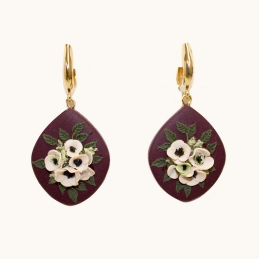 21- Burgundy Poppy Bouquet Earrings