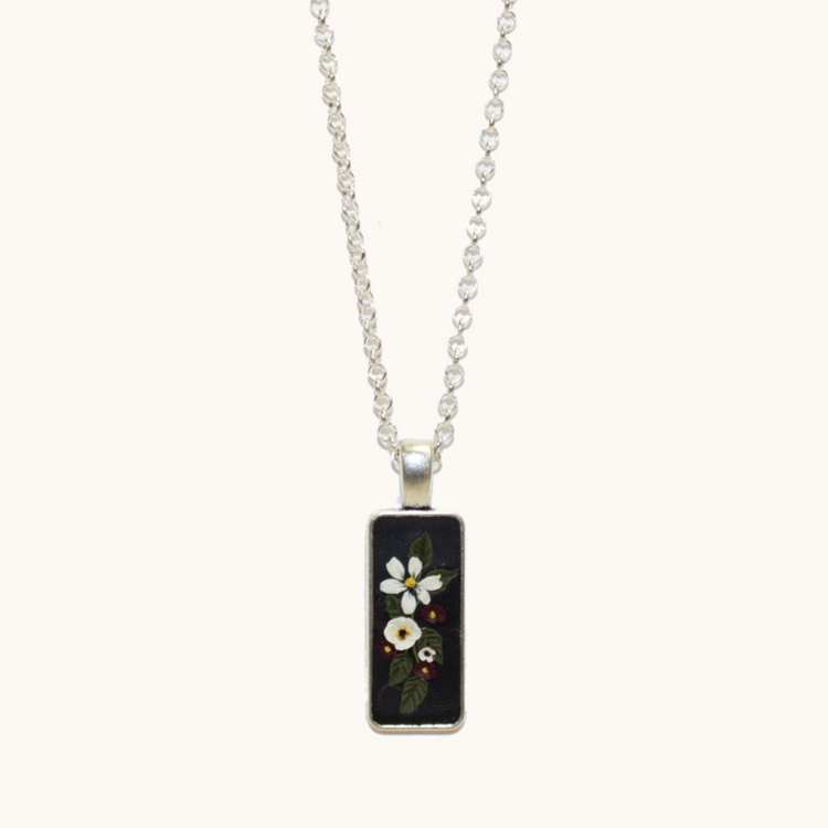 Black Floral Bar Necklace