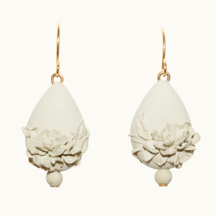 Monochrome Peony Earrings | Sage