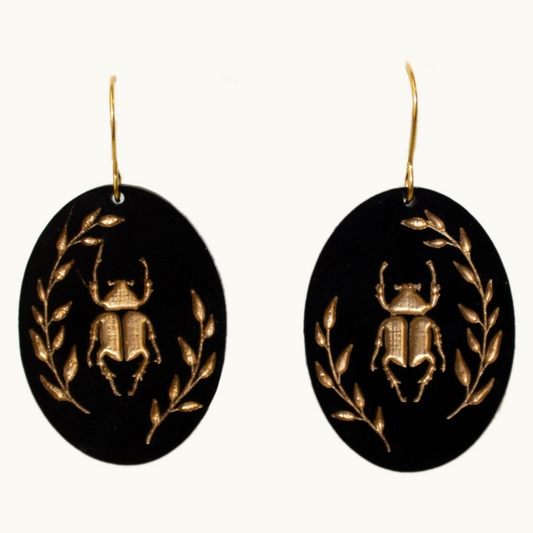 Engraved Beetle Earrings