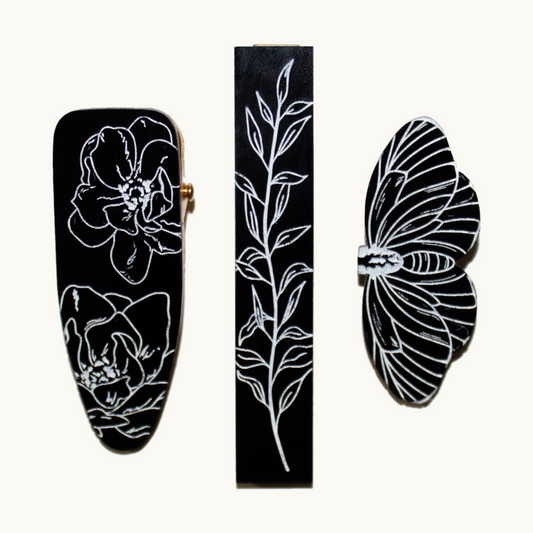 Black + White Floral Clip Set