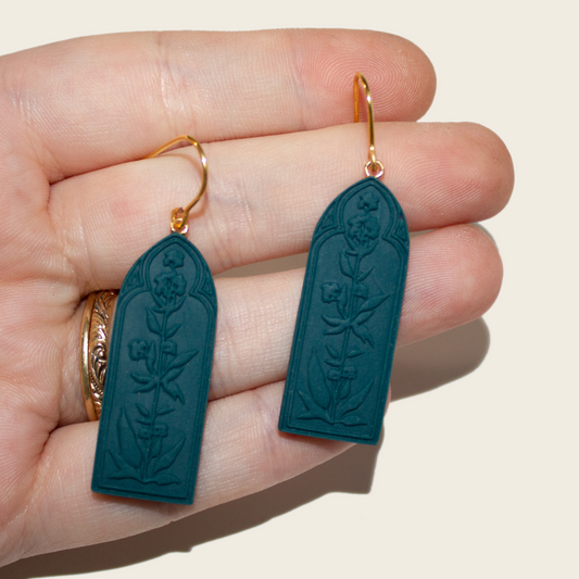Floral Stamped Cathedral Earrings