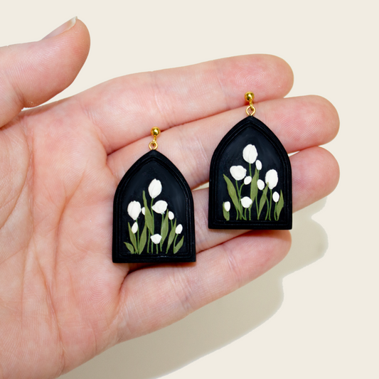 Framed Tulip Earrings | Black + White Series