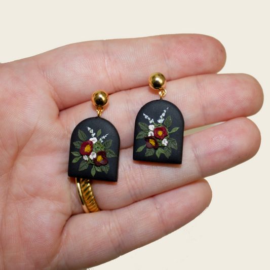 16- Black + Burgundy Mini Arch Earrings