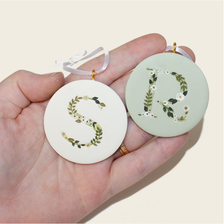 Floral Initial Ornament | Sage, Cream