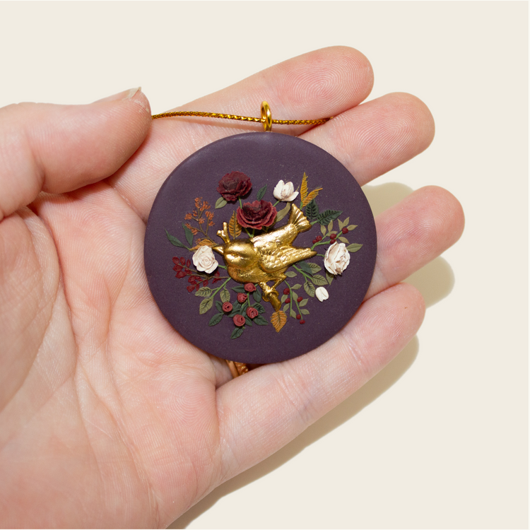 Plum Bouquet + Brass Bird Ornament