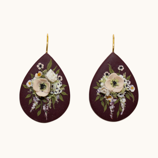 22- Burgundy Teardrop Bouquet Earrings