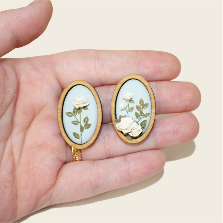 Framed Oval Rose Garden Earrings
