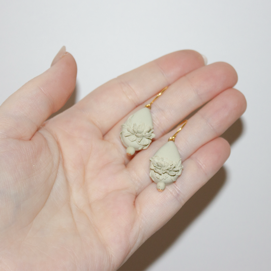 Monochrome Peony Earrings | Sage