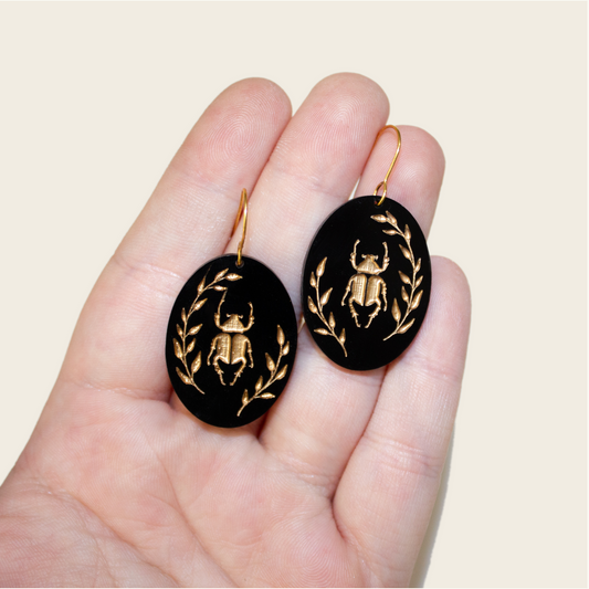 Engraved Beetle Earrings