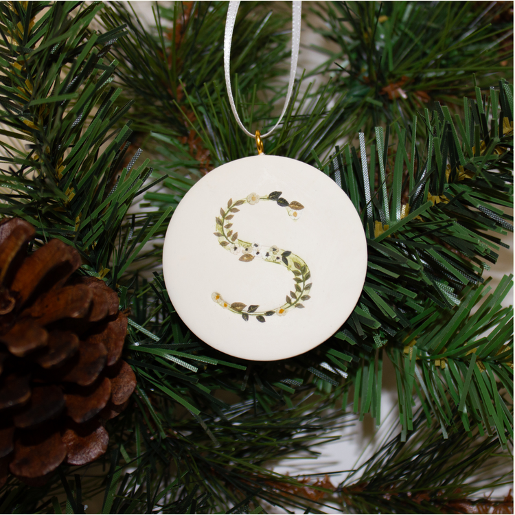 Floral Initial Ornament | Sage, Cream